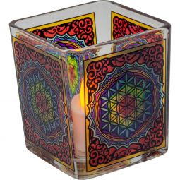 Votive Holder Handcrafted Glass Square  - Flower of Life
