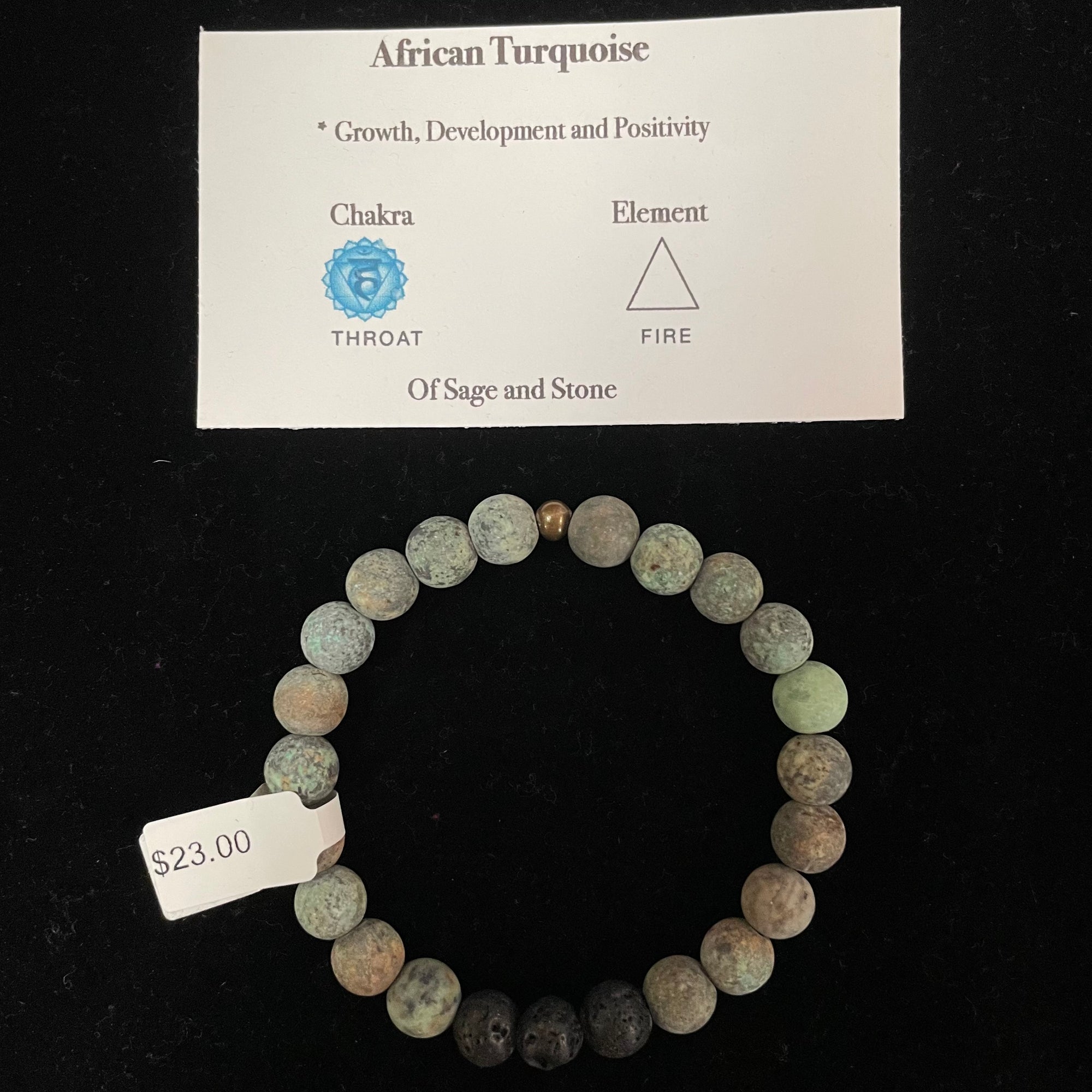Matte Gemstone and Lava Rock Stretch Bracelet - African Turquoise