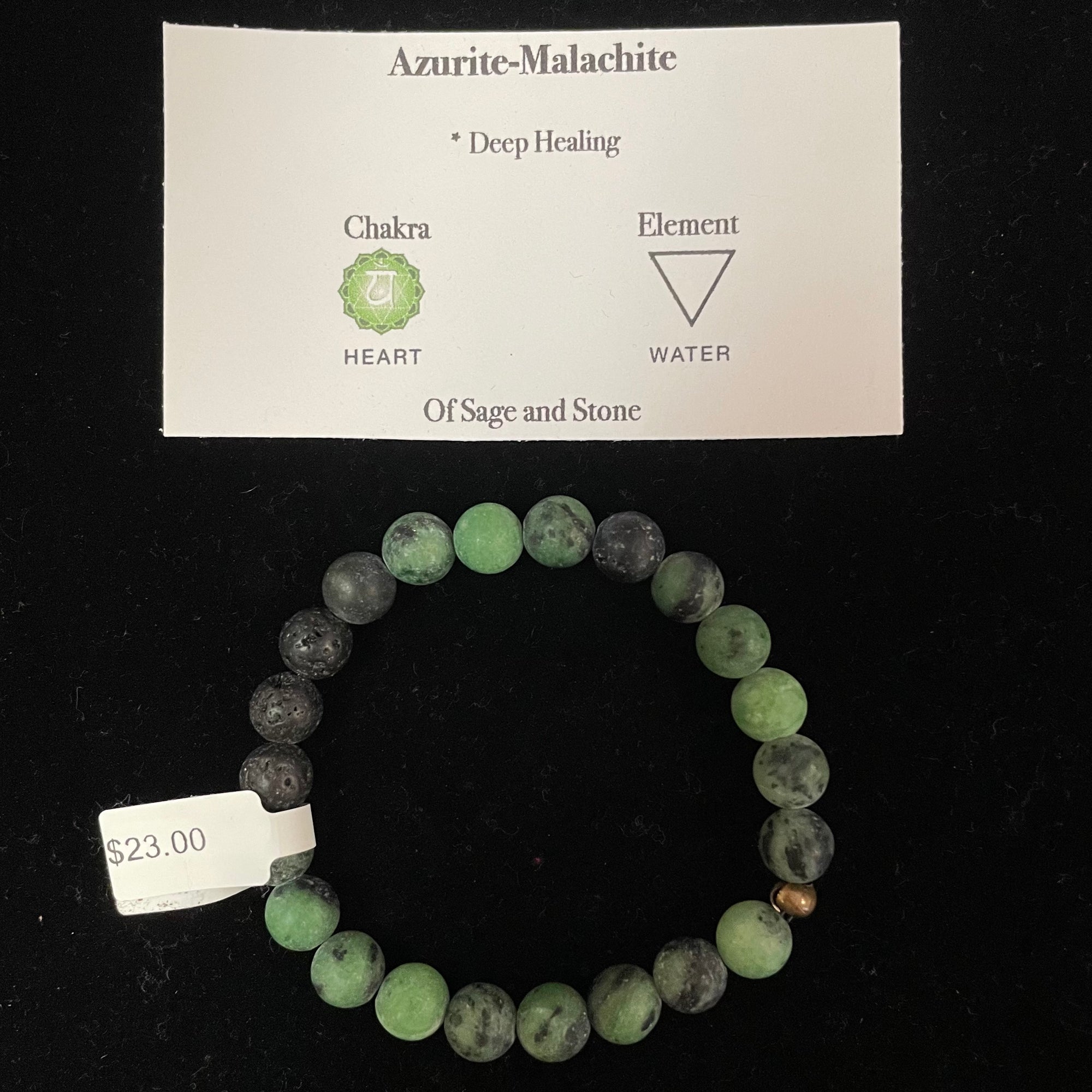 Matte Gemstone and Lava Rock Stretch Bracelet - Azurite/Malachite