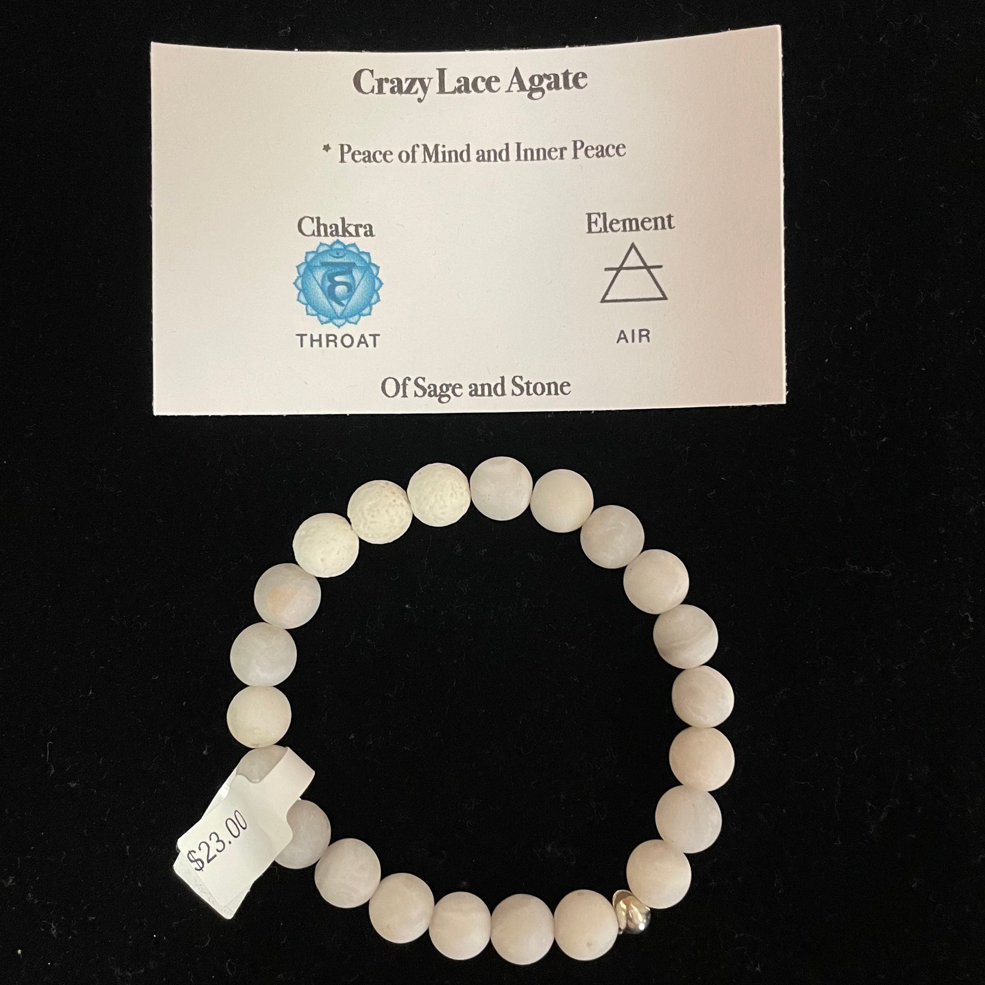Matte Gemstone and Lava Rock Stretch Bracelet - Crazy Lace Agate