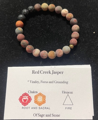 Matte Gemstone and Lava Rock Stretch Bracelet - Red Creek Jasper