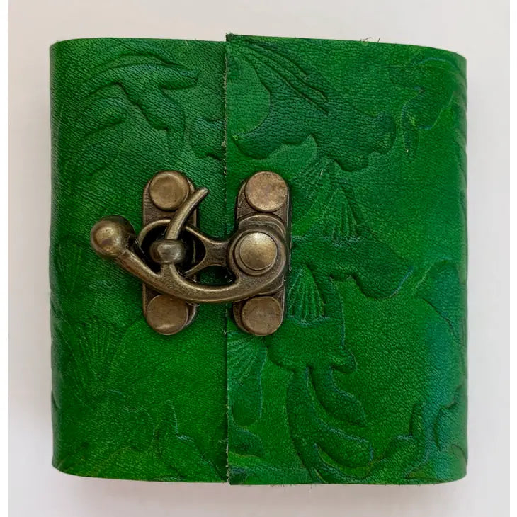 Green Embossed Mini Leather Journal 3" x 3"