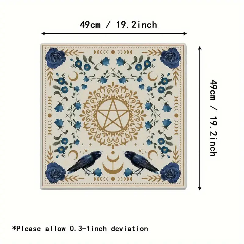 Cream Raven Pentacle and Rose Altar Cloth