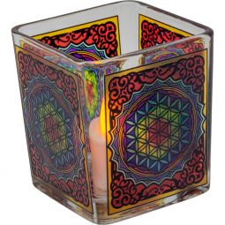 Handcrafted Glass Square Votive Holder - Flower of Life