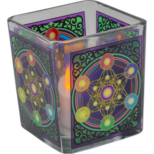Handcrafted Glass Square Votive Holder - Metatron Chakra