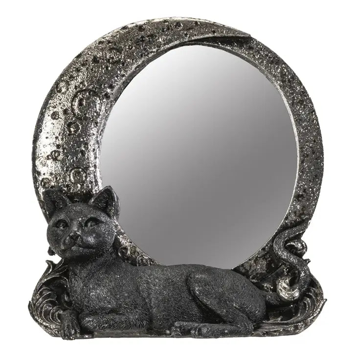 Black Cat On Moon Tabletop Mirror