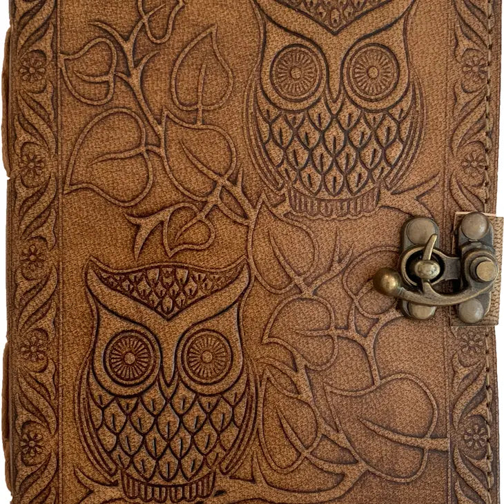 Owl Leather Journal with Latch 5" x 7"
