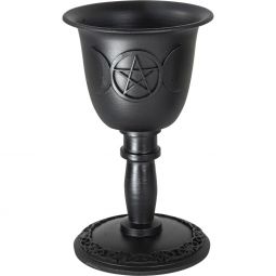 Metal Chalice Taper Candle Holder - Triple Moon w/ Pentacle
