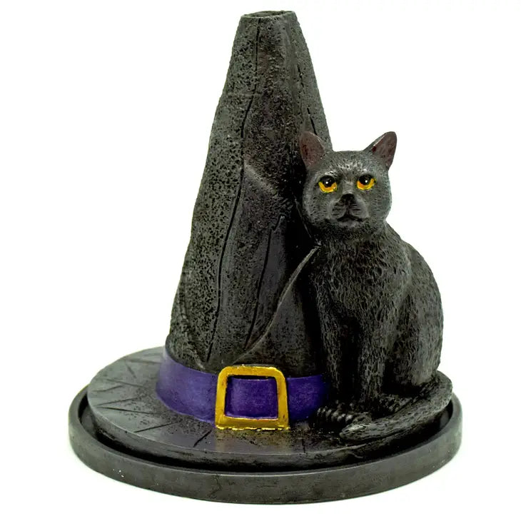 Incense Burner Witches Hat with Cat