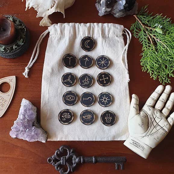 Witches' Rune Set Round Tiles Blackened