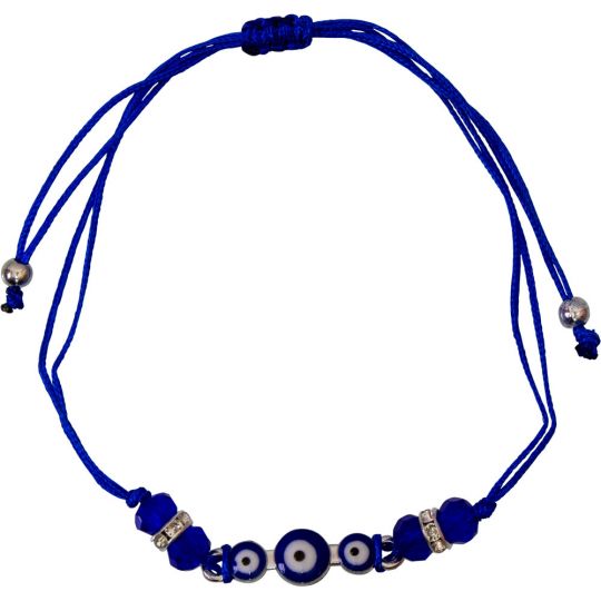 Adjustable Bracelets Blue Triple Evil Eye with Gems
