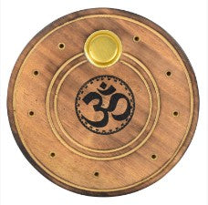 Round Om Wood Cone and Stick Incense Burner