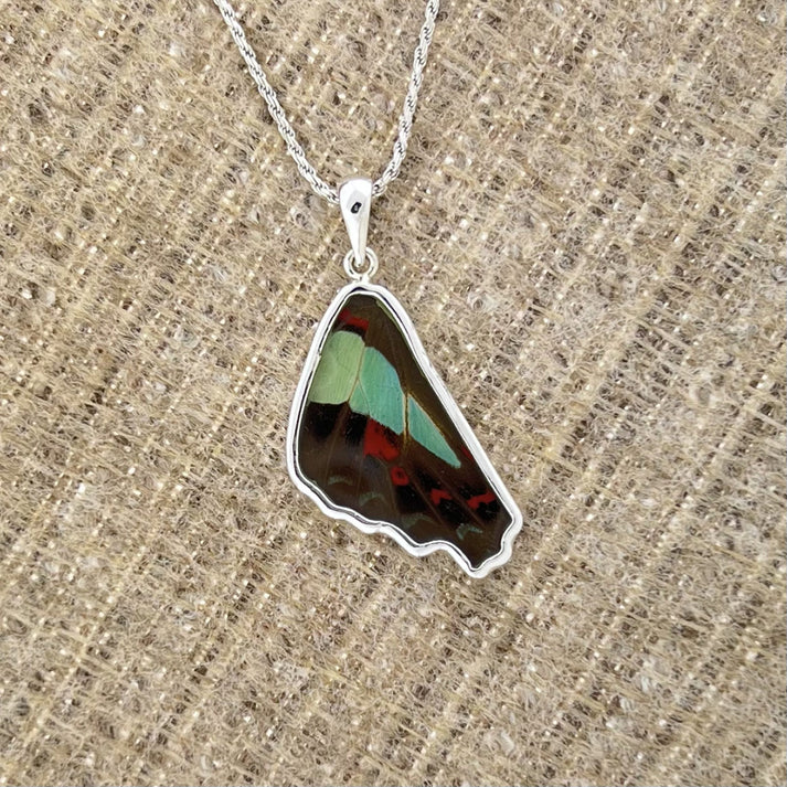 Blue Bottle Hindwing Fine Silver Pendant
