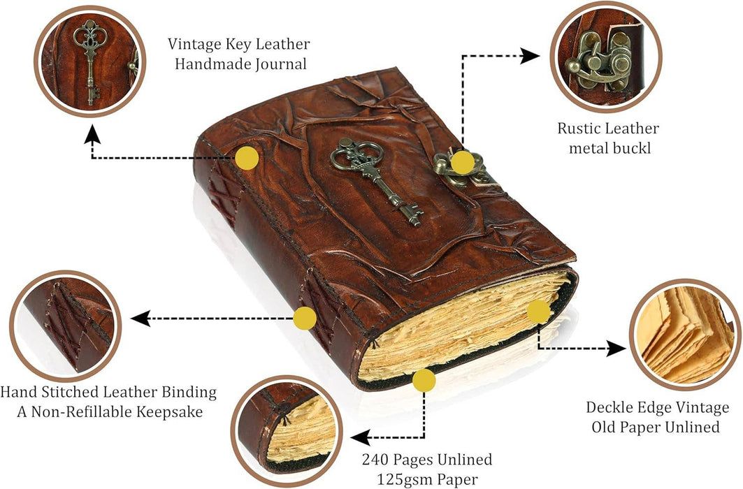 Leather Bound Grimoire Journal Deckle Edge Witch Diary: The Key