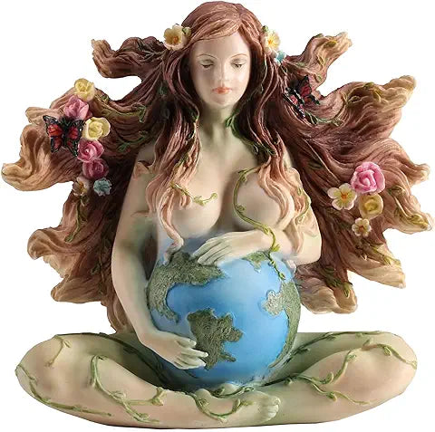 Painted Sitting Pregnant Mother Gaia With Butterflies