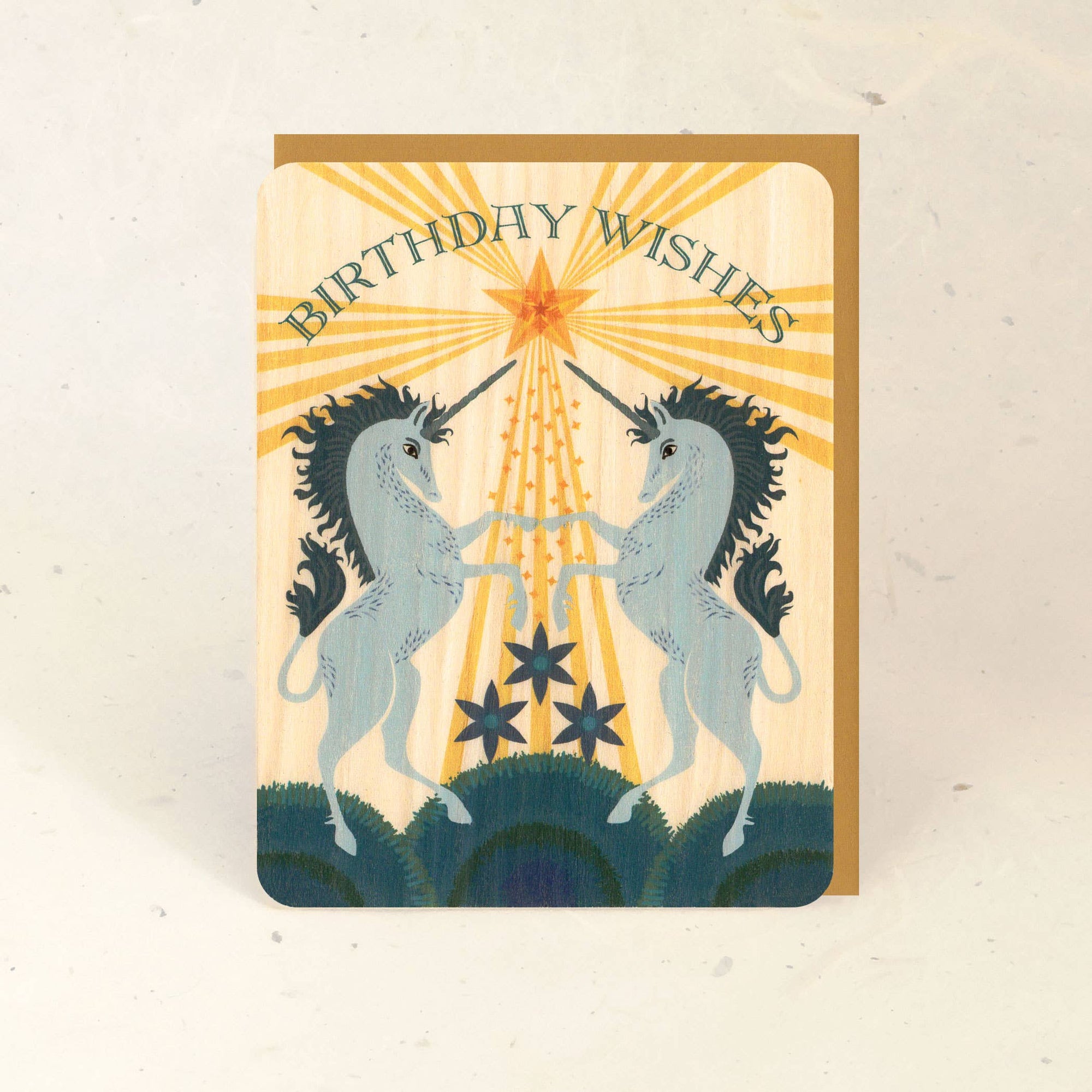 Birthday Unicorn Wood Greeting Card