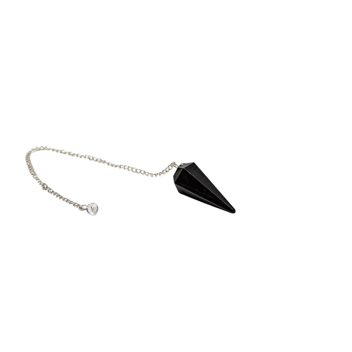 Black Obsidian Gemstone Pendulum Silver Color Chain