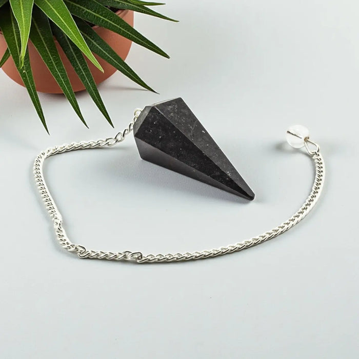 Black Tourmaline Gemstone Pendulum Silver Color Chain