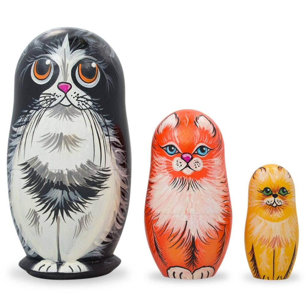 Black, Red & Yellow Cats Wooden Nesting Dolls