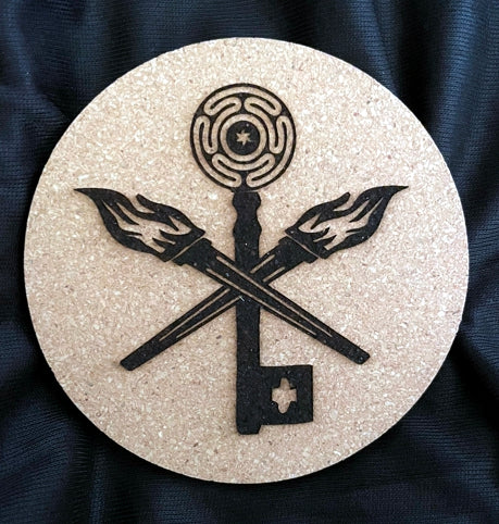 Hecate's Key, Wheel, Torch, Sigil ~ Cork Coaster / Altar Tile