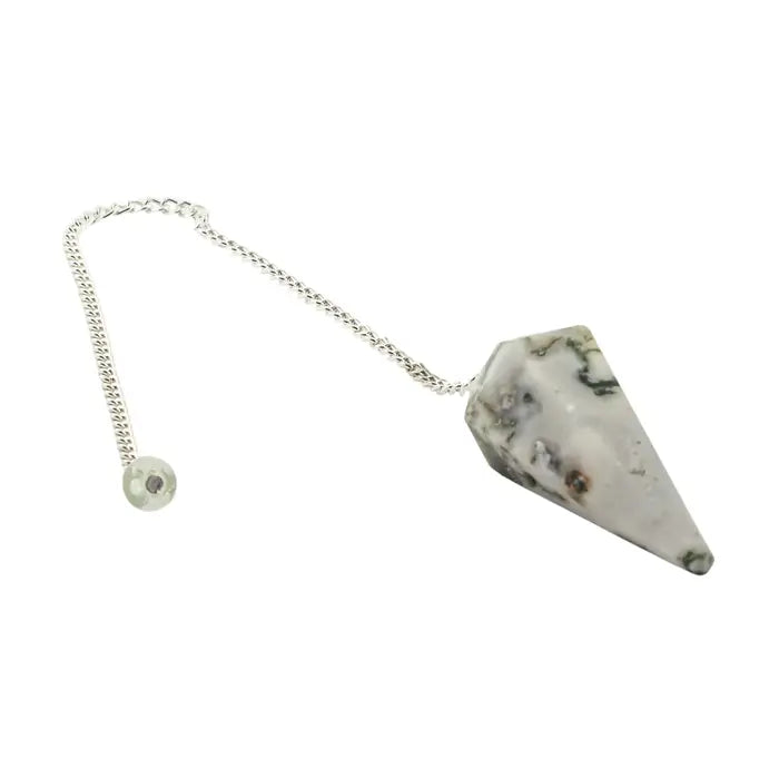 Moss Agate Gemstone Pendulum Silver Color Chain