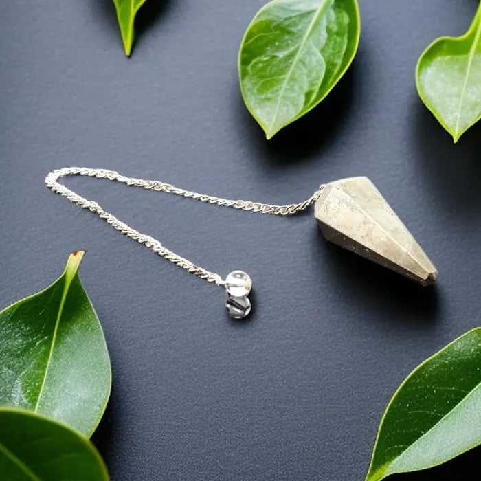 Pyrite Gemstone Pendulum Silver Color Chain