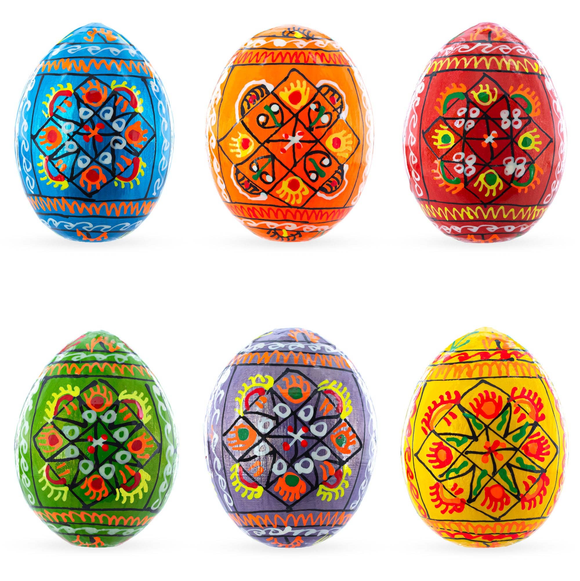 Pearlized Ukrainian Pysanky Wooden Easter Egg 2.25"