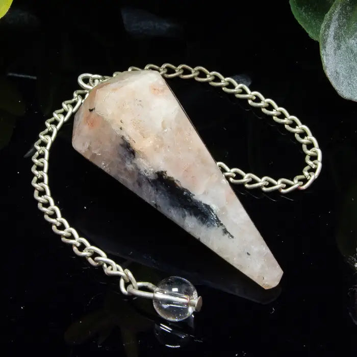 Rainbow Moonstone Gemstone Pendulum Silver Color Chain
