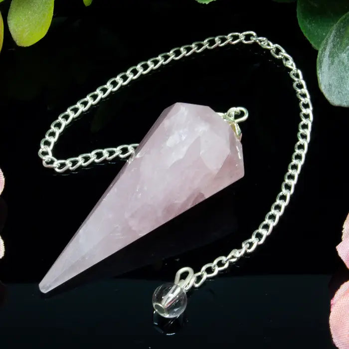 Rose Quartz Gemstone Pendulum Silver Color Chain