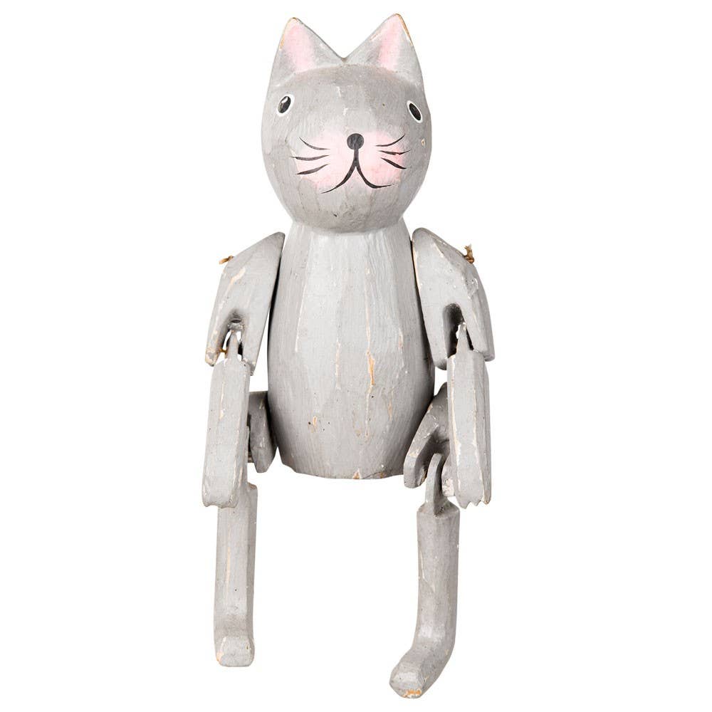 Sitting Wooden Gray Cat 5"