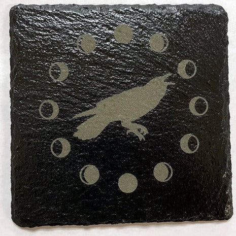 Raven & Moon Phases ~ Slate Altar Tile / Coaster