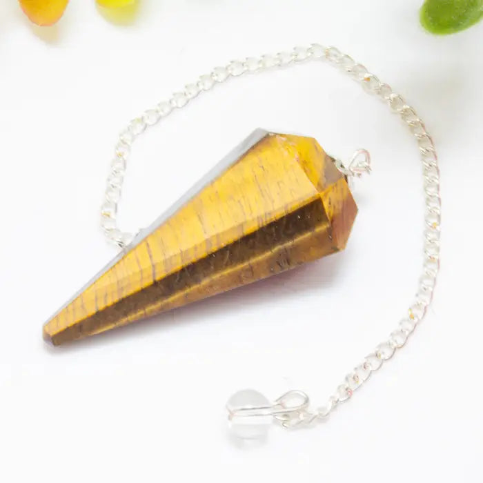 Tiger Eye Gemstone Pendulum Silver Color Chain