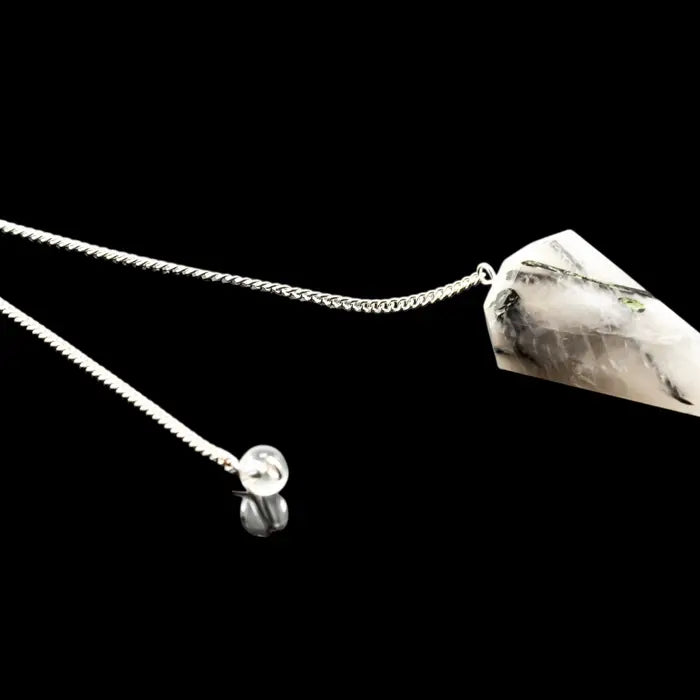 Tourmalinated Quartz Gemstone Pendulum Silver Color Chain