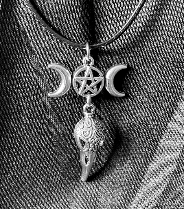 Triple Moon Pentacle Raven Necklaces