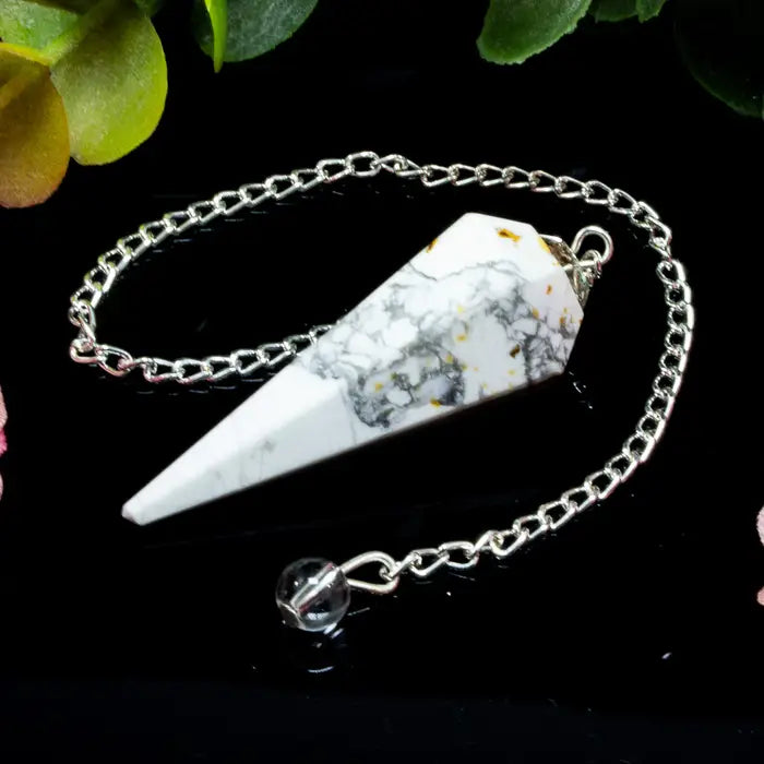 White Howlite Gemstone Pendulum Silver Color Chain