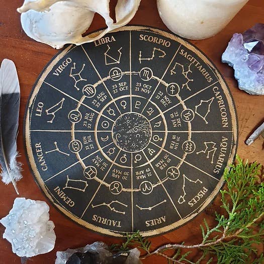 Zodiac Wheel Astrology Board: 20cm Wide Blackened