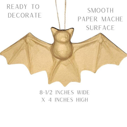 Premade Unfinished Paper Mache Halloween Bat - 8-1/2" x 4"