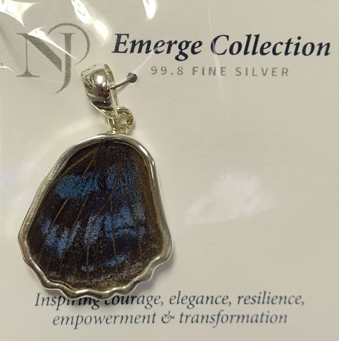 Mexican Blue Wing Fine Silver Pendant