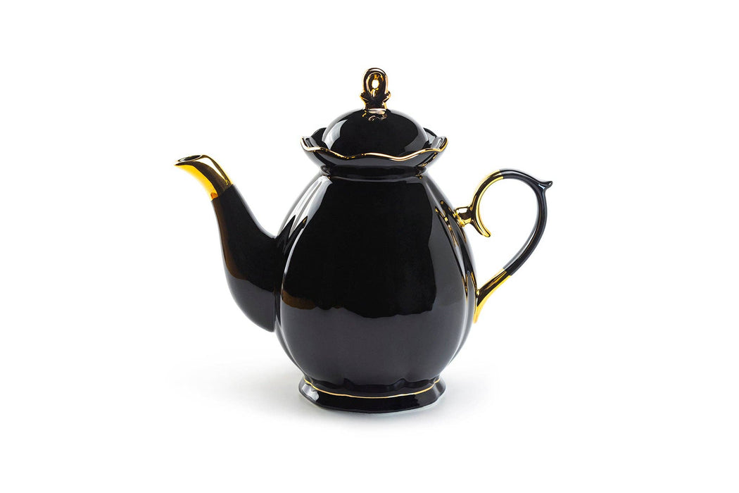 Black and Gold Scallop 40oz Fine Porcelain Teapot