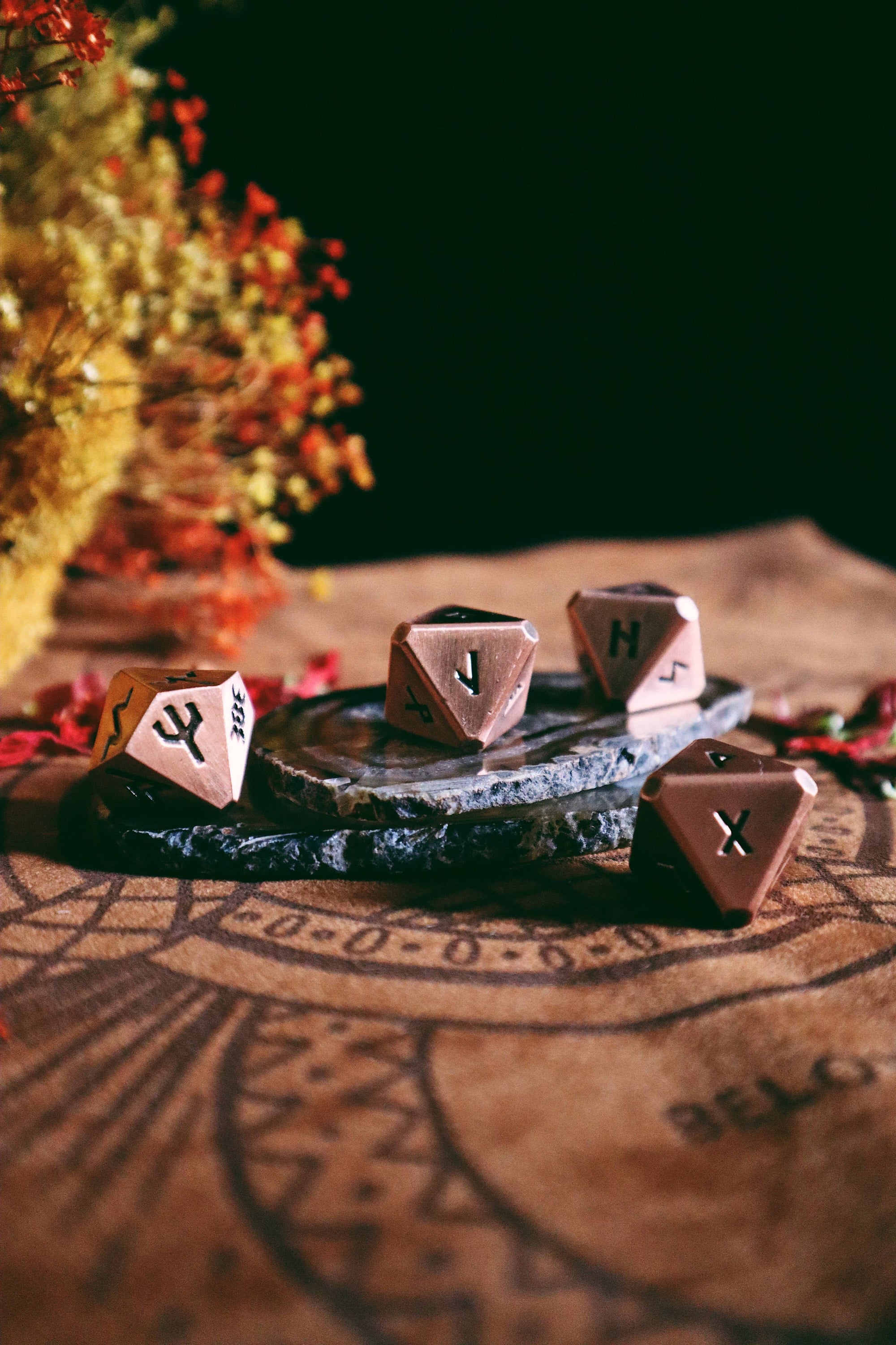 Green Glyphs Runic Dice