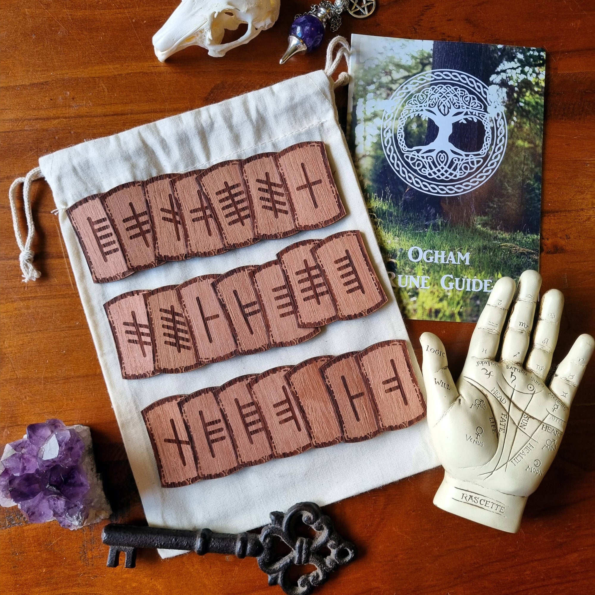 Ogham Rune Set Tiles: Jarrah Wood
