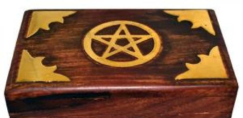 Pentagram Inlaid Wood Box 4x2.5x2"H