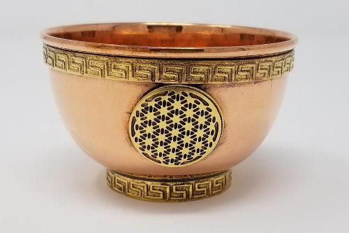 Flower of Life Symbol Copper Offering Bowl 3"D
