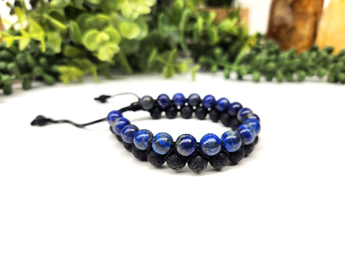 Lapis Lazuli with Black Lava Woven Adjustable Bracelet 8mm