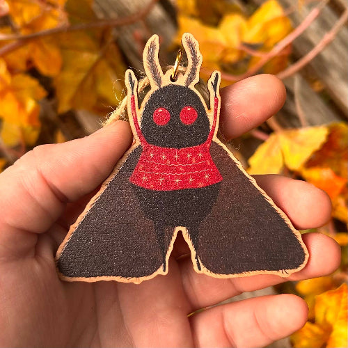 Wooden Mothman Sweater Ornament 