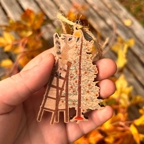 Wooden Raccoon Ornament 