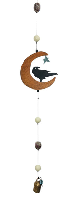 Beaded Moon Raven Bell Wind Chime