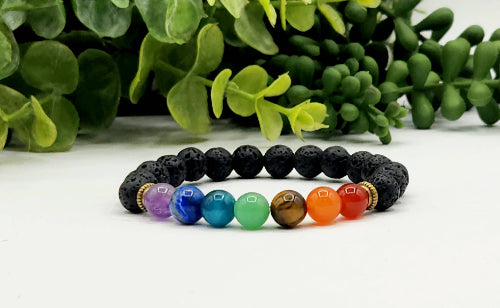 Chakra - Gemstone with Lava Stretchable Bracelet 8mm