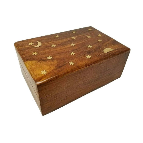 Celestial Rising Sun Inlay Wood Box 4x6"
