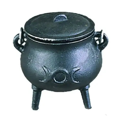 Cast Iron Cauldron w/ Lid - Mini Triple Moon (3.5 in.)